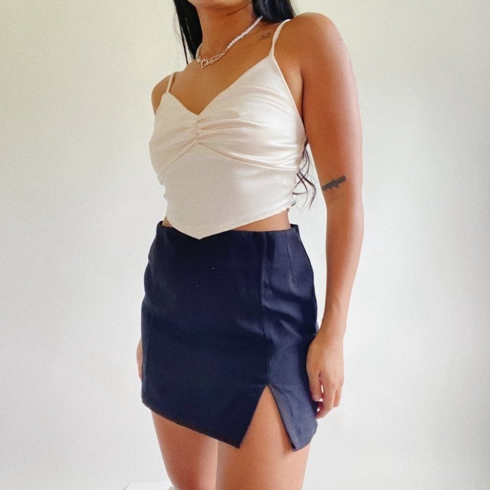 Satin Corset Style Crop Top Boutique NWOT Ivory